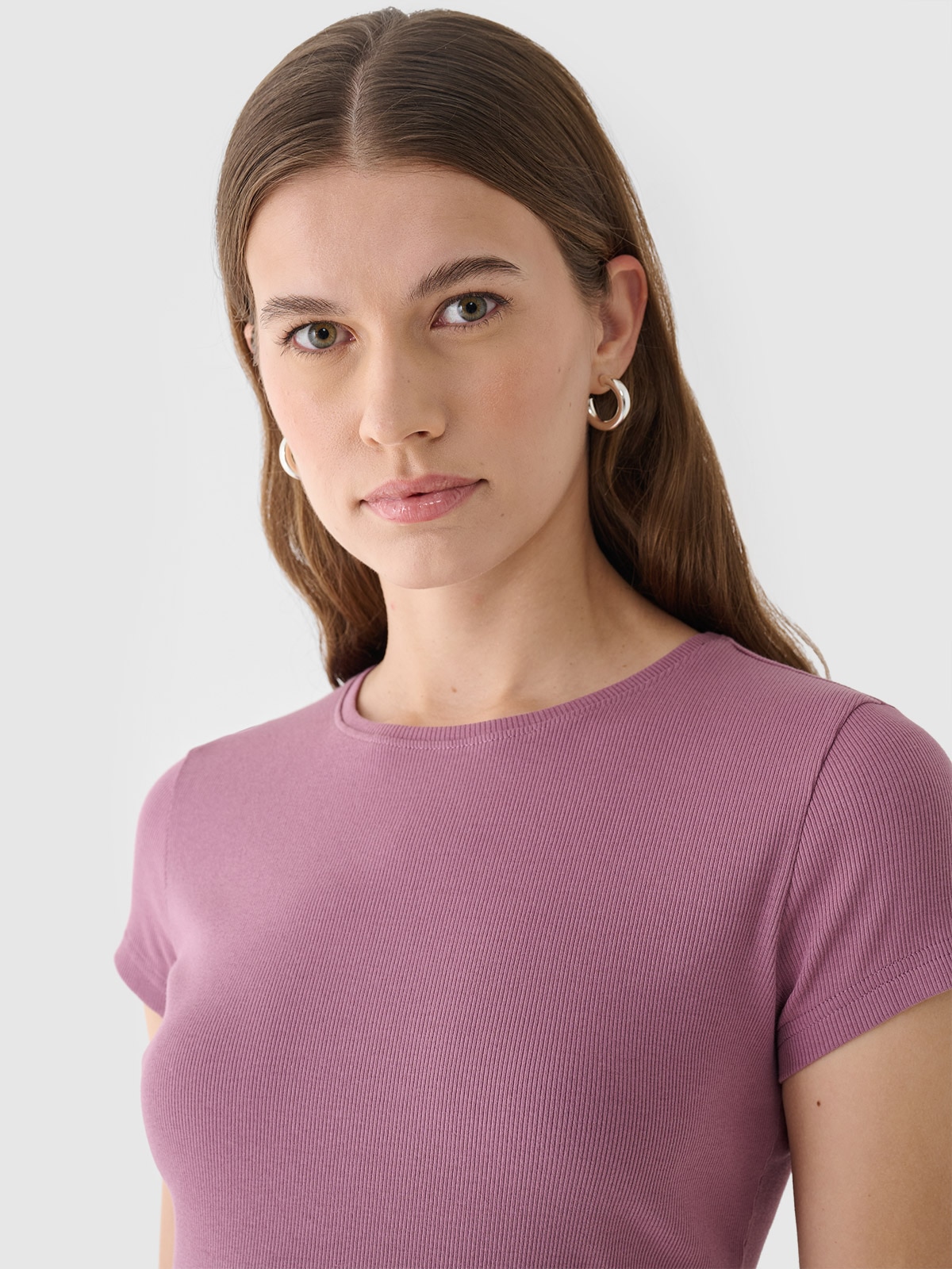 4F T-shirt slim gładki damski - różowy XL