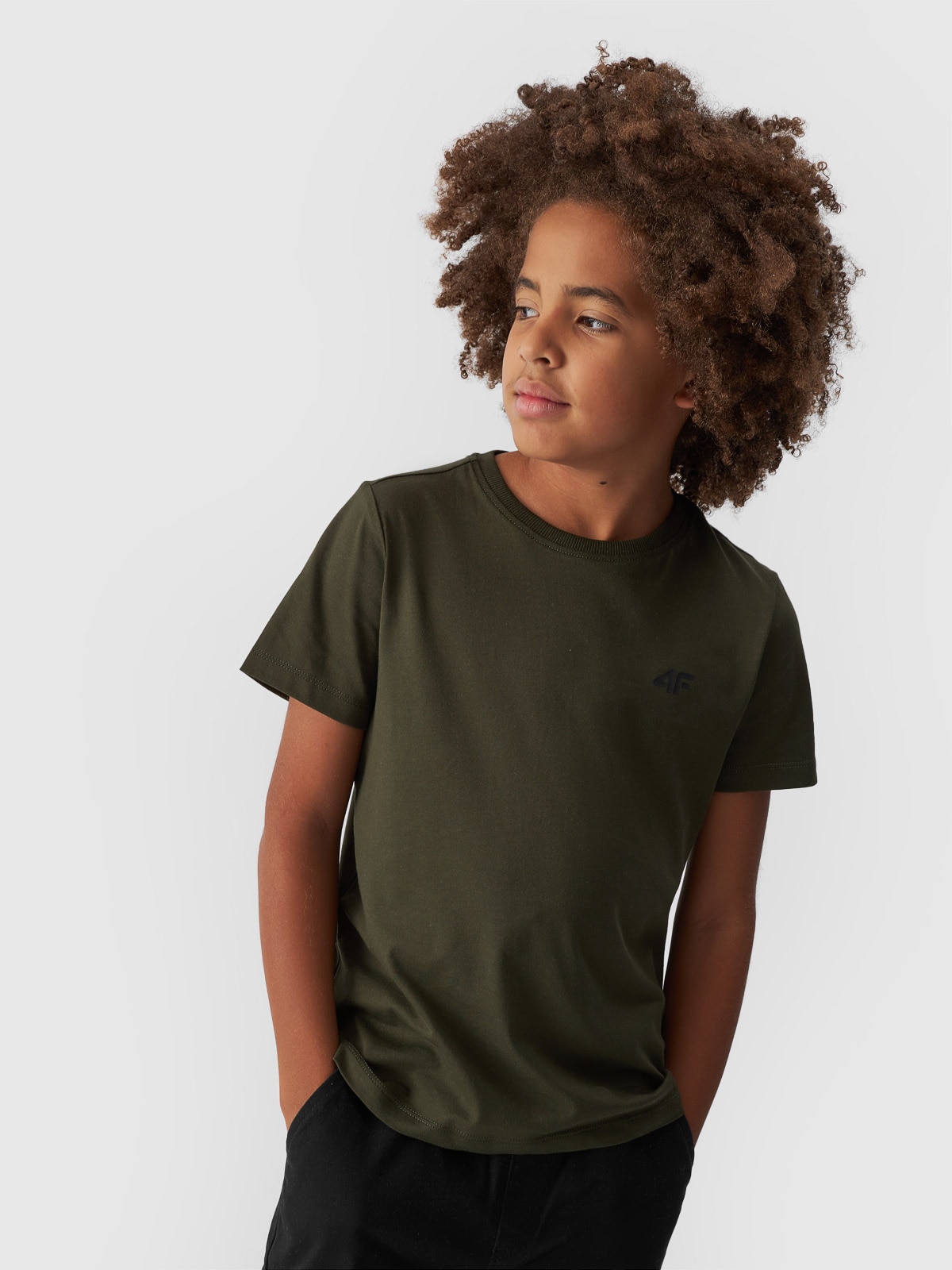 4F T-shirt gładki chłopięcy - khaki 122 (6-7 lat)