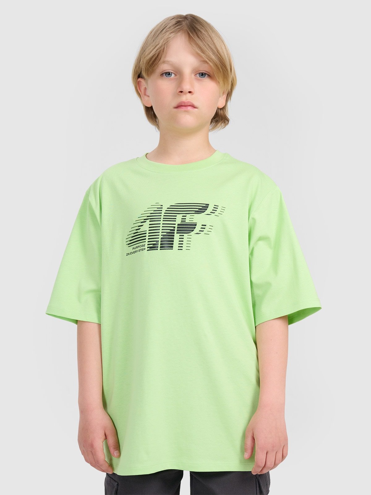 4F T-shirt oversize z nadrukiem chłopięcy - zielony 140 (9-10 lat)