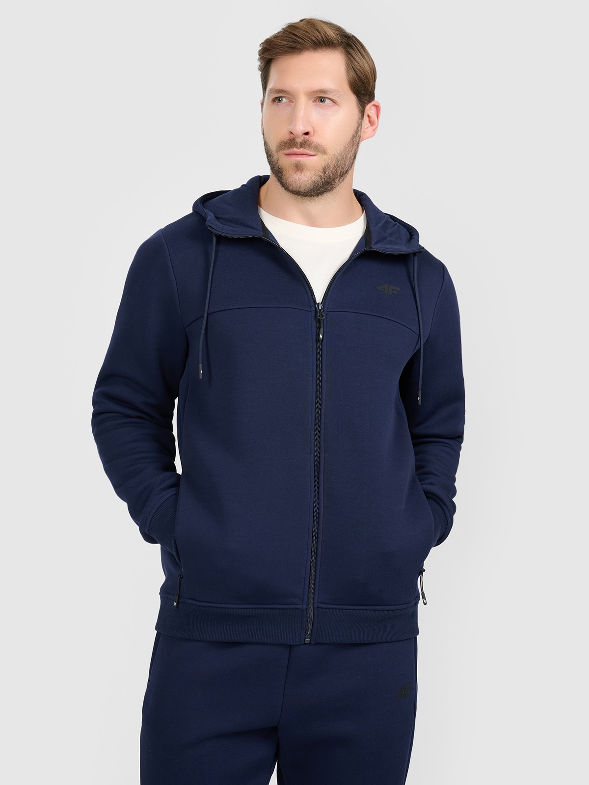 4F Bluza dresowa rozpinana z kapturem męska - granatowa S