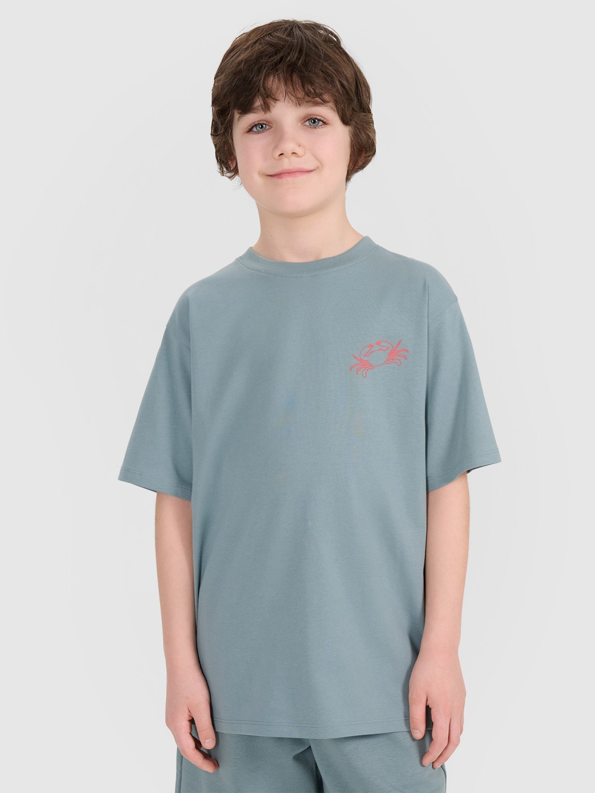 4F T-shirt oversize z nadrukiem chłopięcy - turkusowy 158 (12-13 lat)