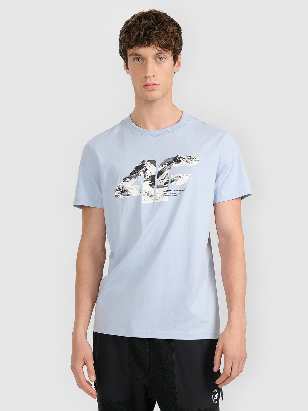 4F T-shirt regular z nadrukiem męski - niebieska L