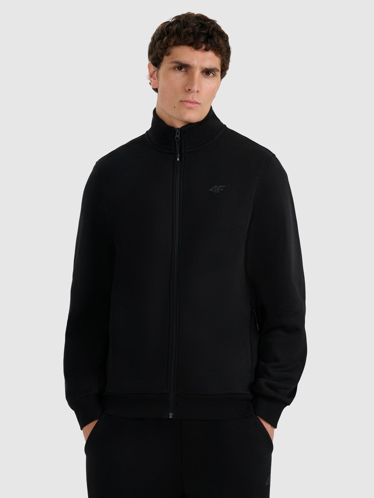 4F Bluza dresowa rozpinana bez kaptura męska - czarna XL