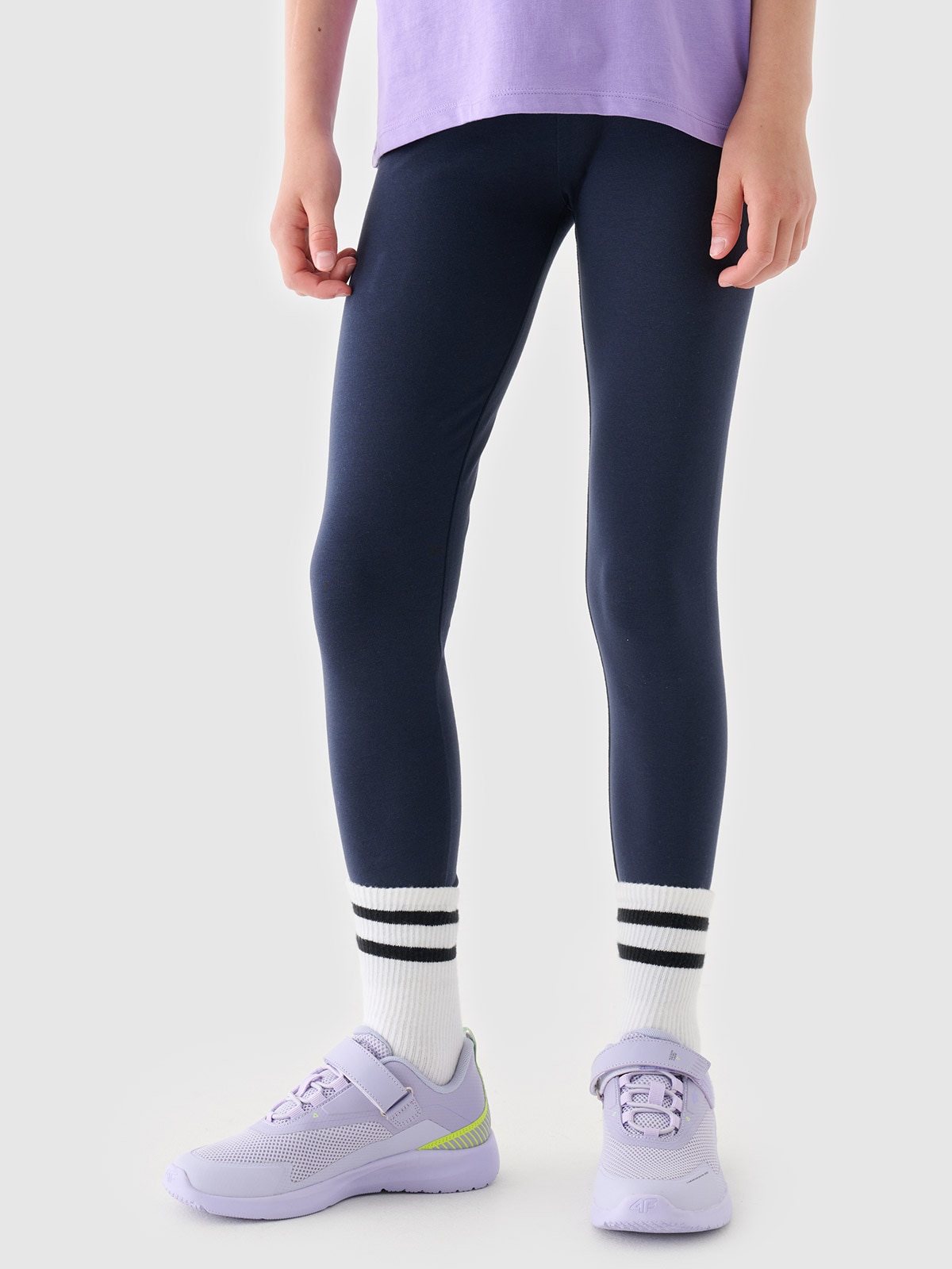 4F Legginsy dzianinowe dziewczęce - granatowe 122 (6-7 lat)