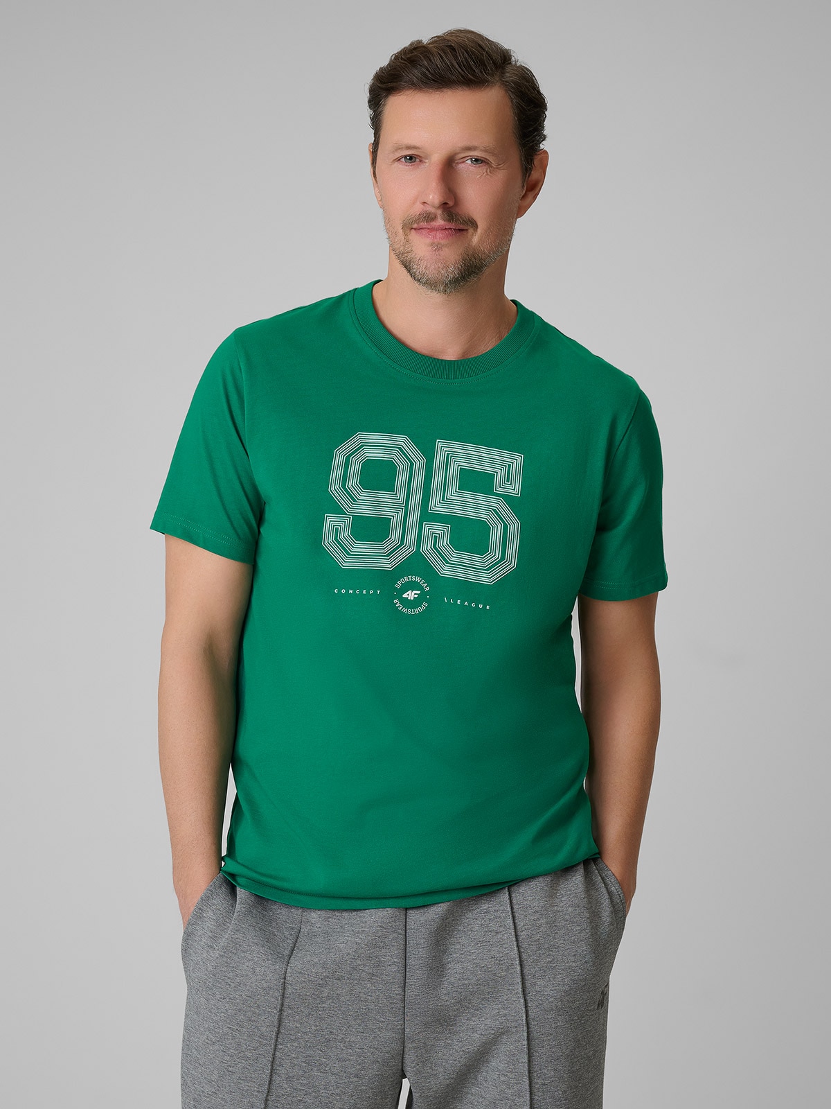 4F T-shirt regular z nadrukiem męski - zielony S