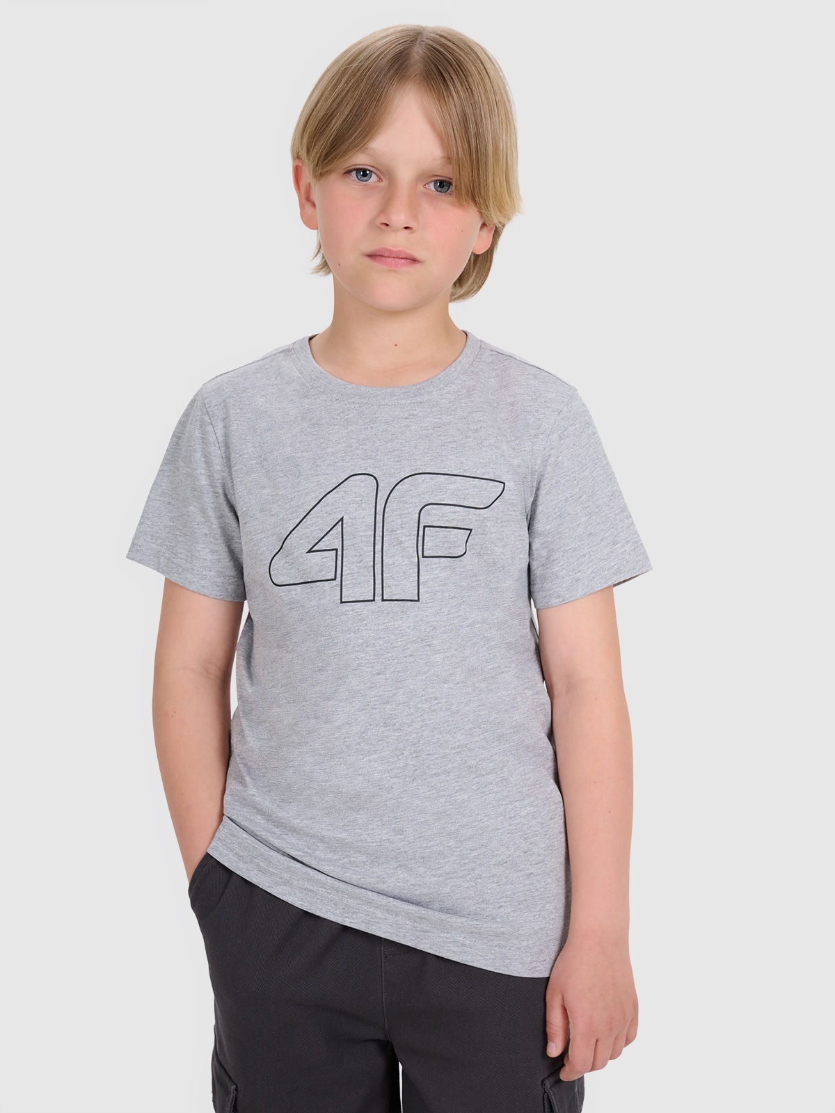 4F T-shirt regular z nadrukiem chłopięcy - szary 164 (13-14 lat)