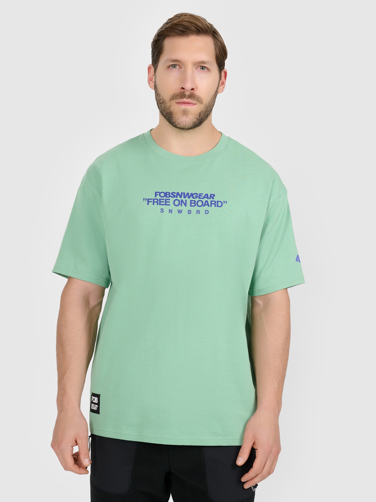 4F T-shirt loose z nadrukiem męski - miętowy XL
