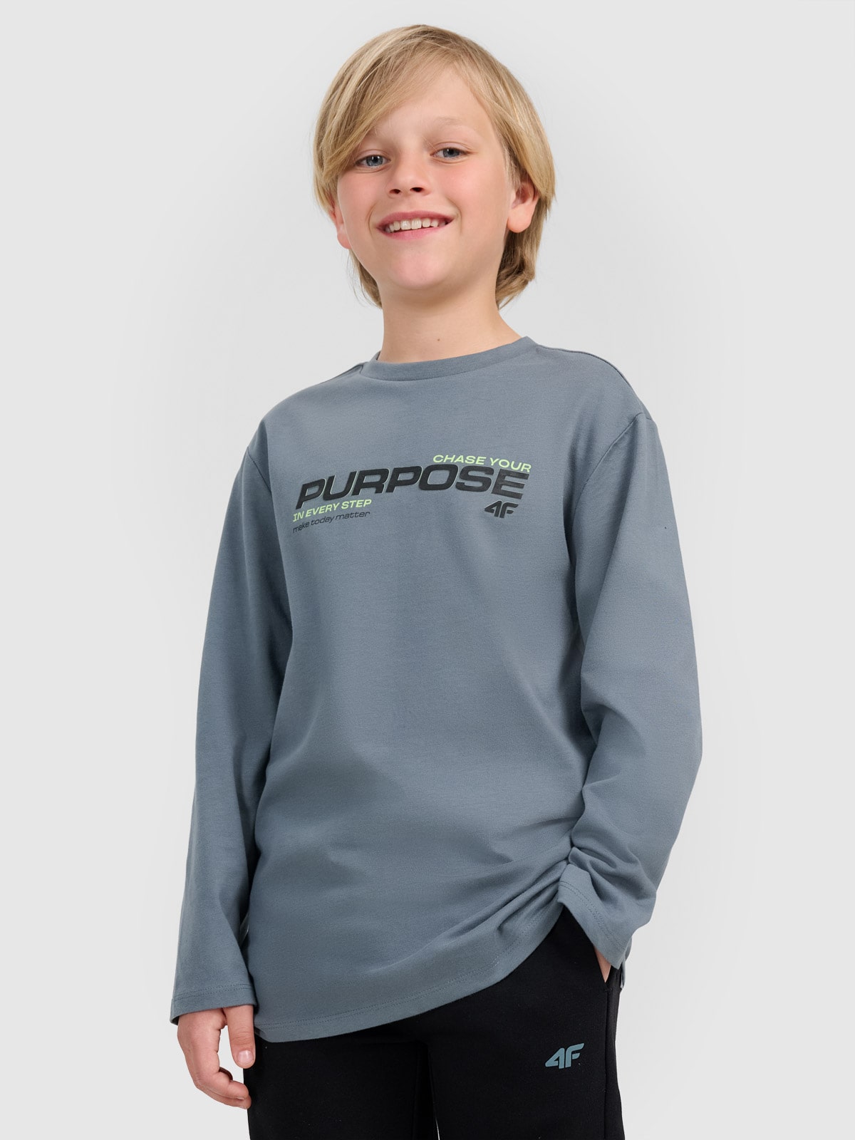 4F Longsleeve regular z nadrukiem chłopięcy - khaki 158 (12-13 lat)