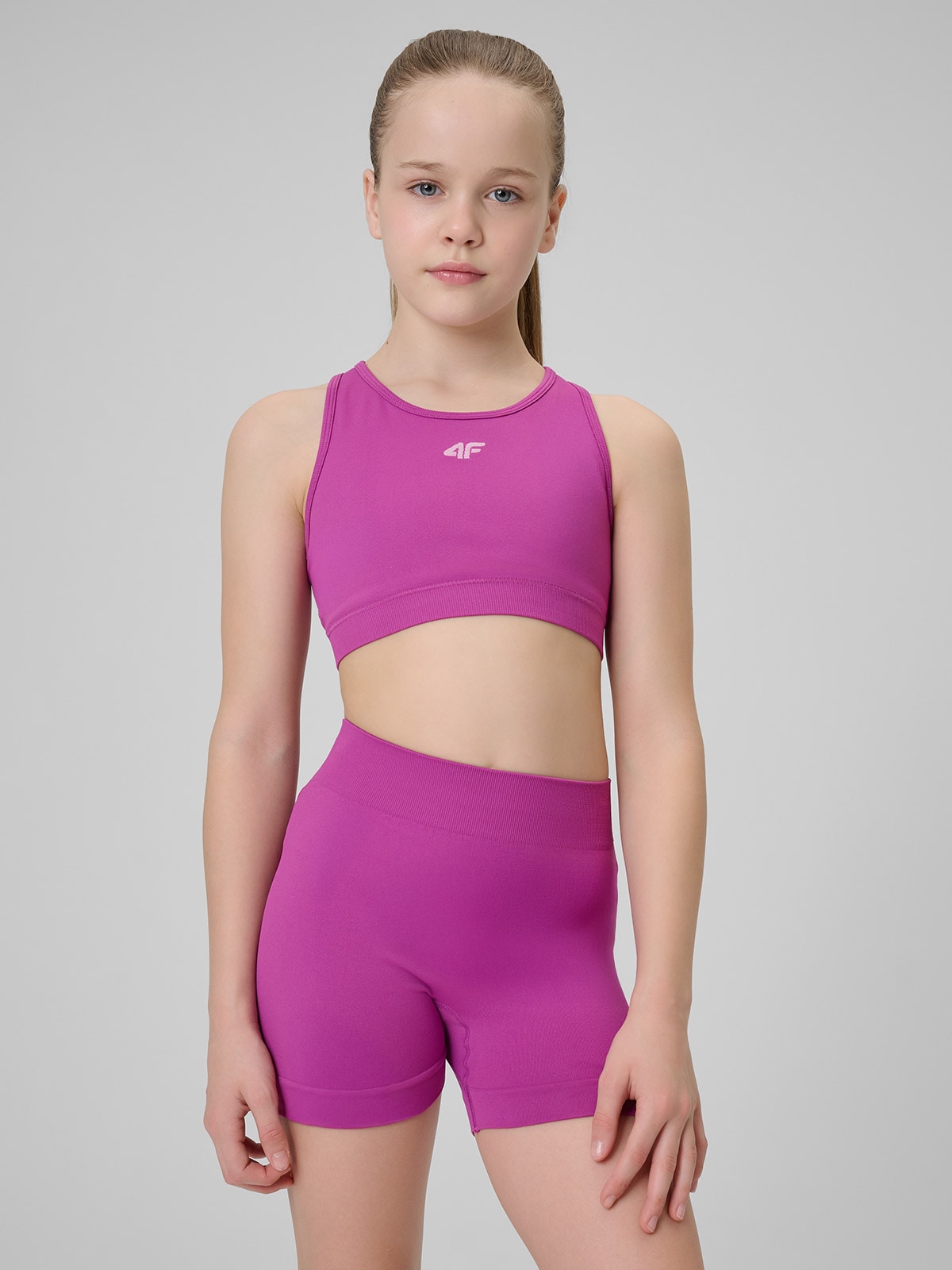 4F Stanik sportowy bezszwowy dziewczęcy - różowy 164 (13-14 lat)
