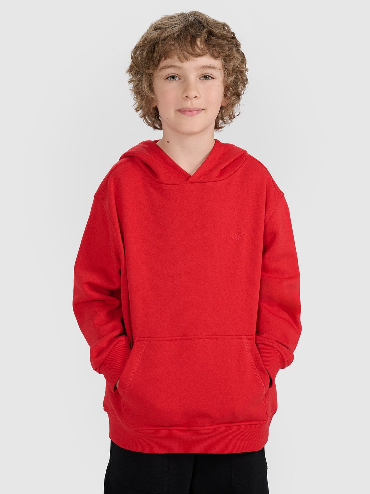 4F Bluza dresowa nierozpinana z kapturem chłopięca - czerwona 140 (9-10 lat)