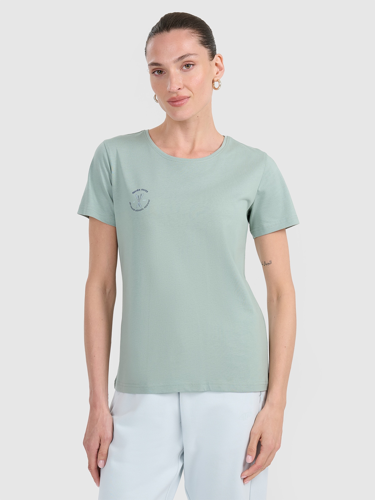 4F T-shirt regular z nadrukiem damski - turkusowy XL