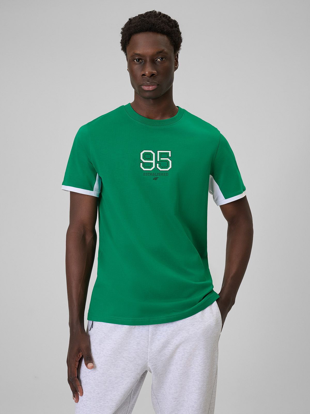 4F T-shirt regular z nadrukiem męski - zielony L