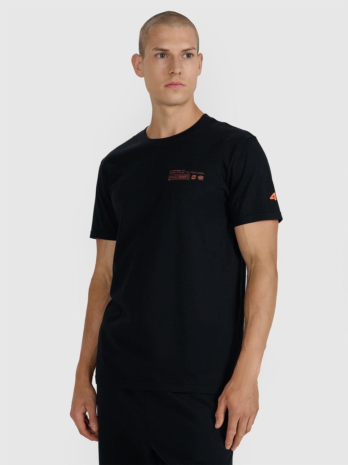 4F T-shirt regular z nadrukiem męski - czarny M
