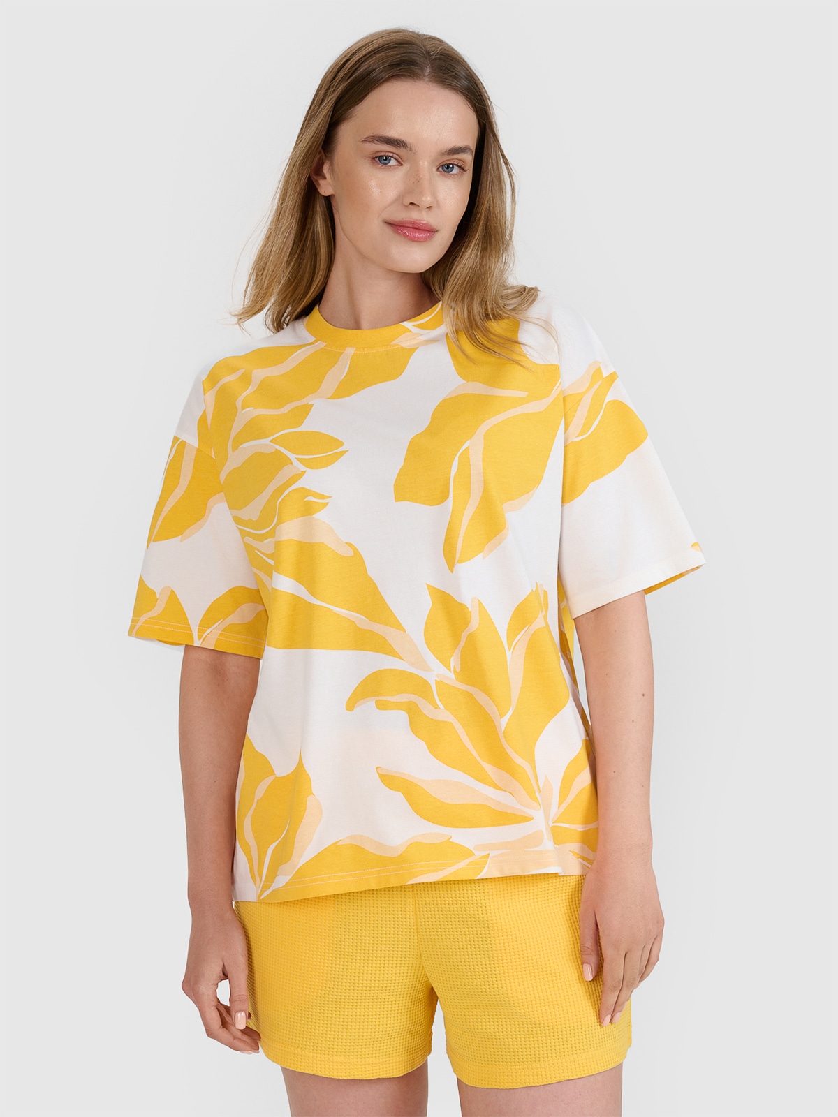 4F T-shirt oversize z nadrukiem damski - granatowa M