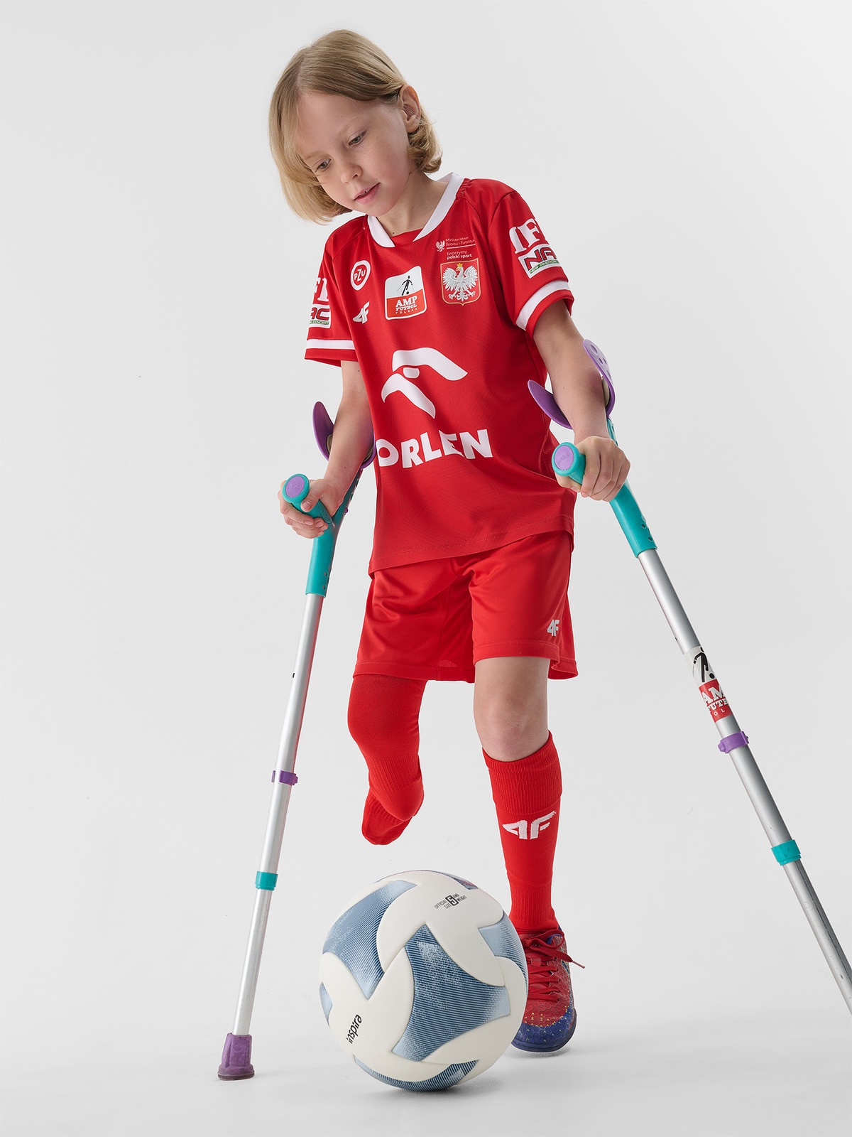 4F Koszulka replika wyjazdowa AMP Futbol dziecięca - czerwona 122/128 (6-8 lat)