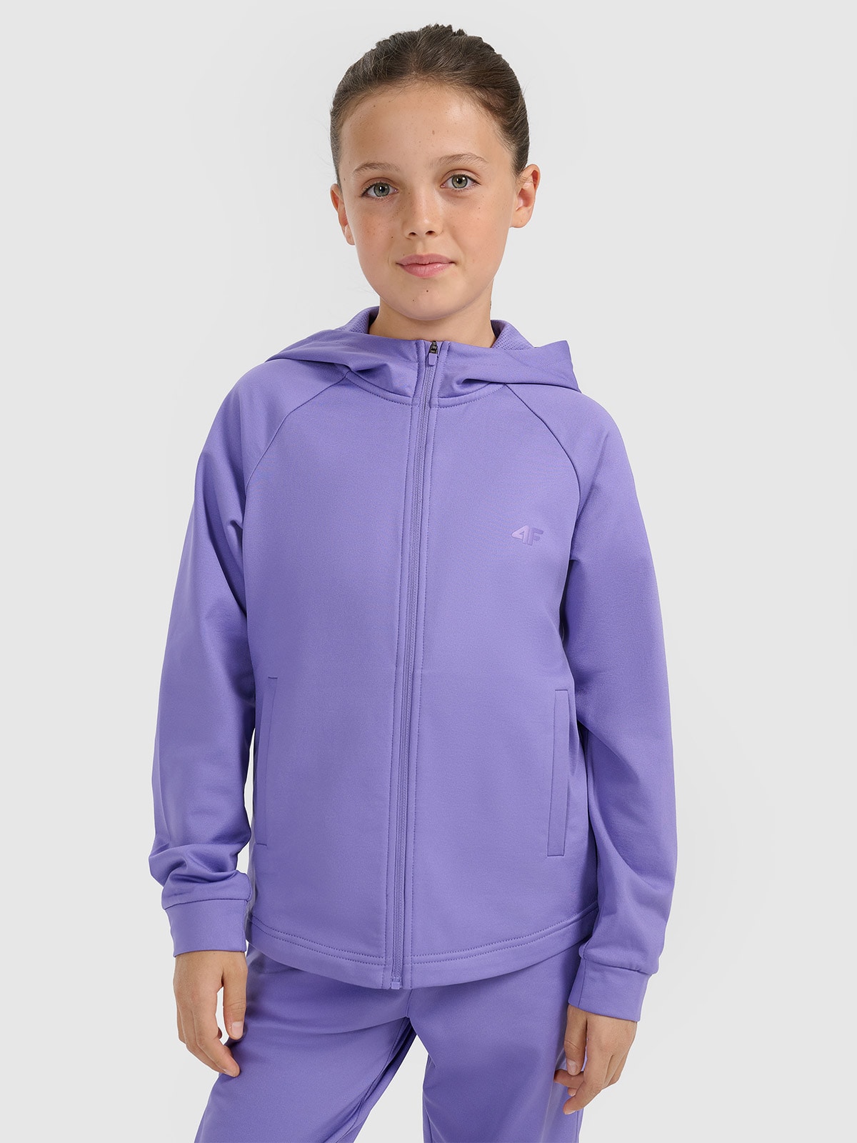 4F Bluza sportowa rozpinana z kapturem dziewczęca - fioletowa 158/164 (12-14 lat)