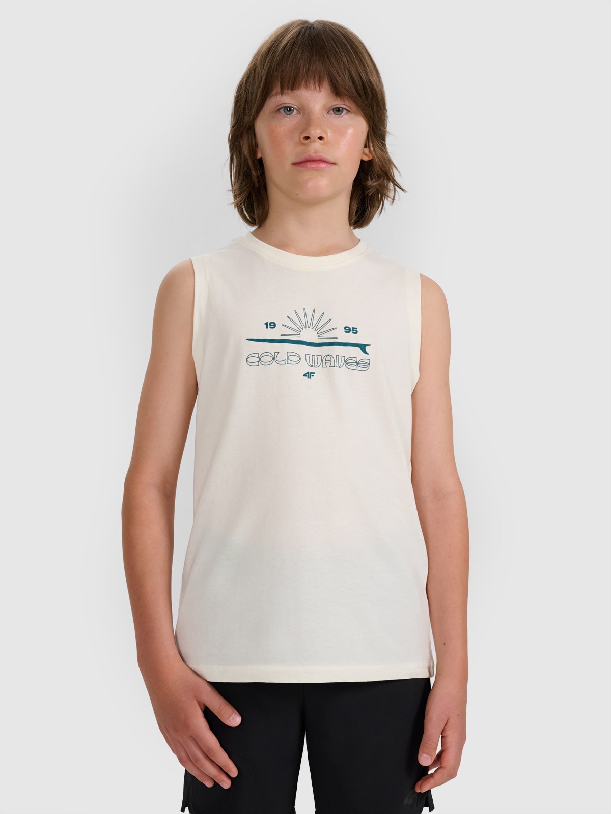 4F Tank top regular z nadrukiem chłopięcy - biały 152 (11-12 lat)