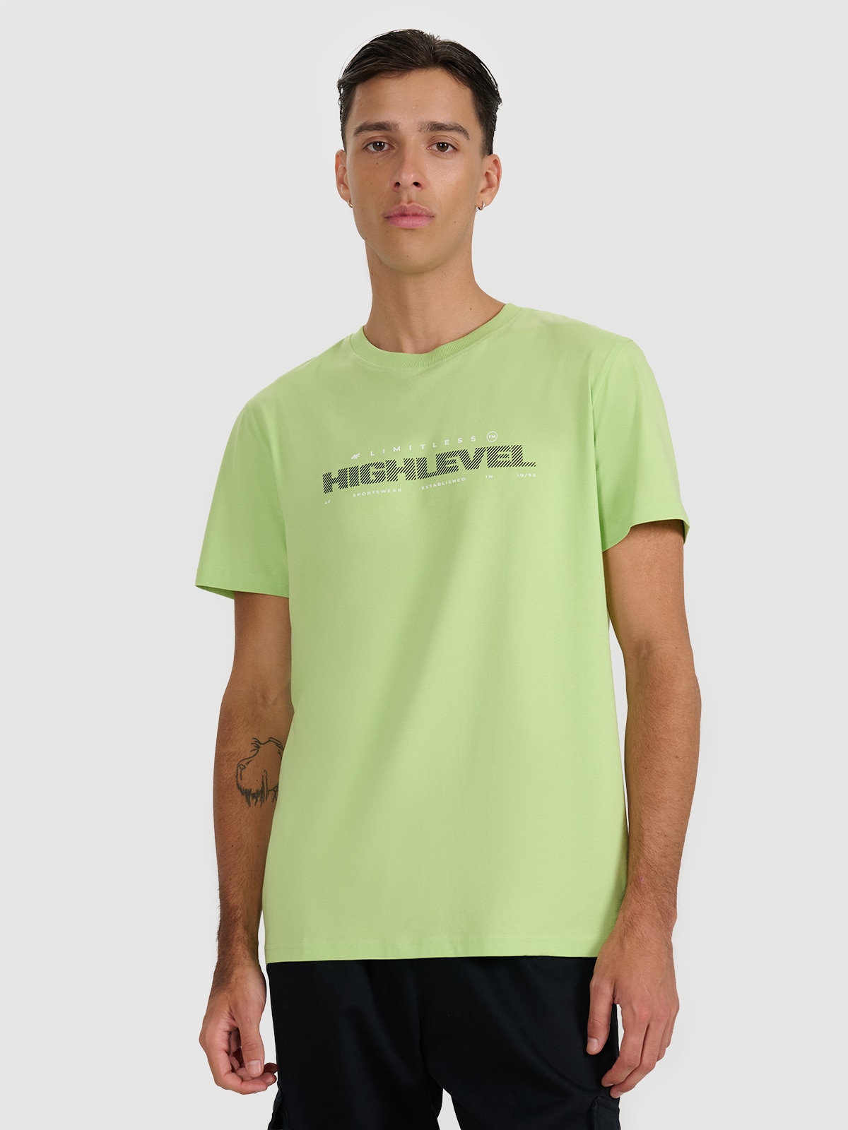 4F T-shirt regular z nadrukiem męski - zielony S