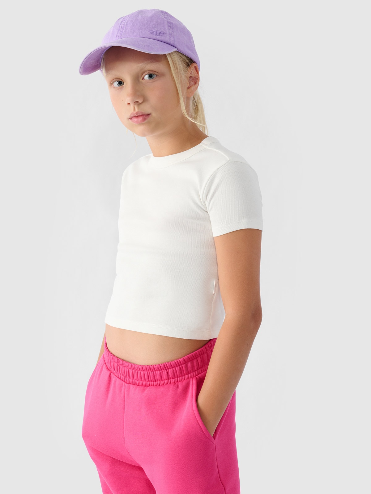 4F T-shirt gładki dziewczęcy - biały 122 (6-7 lat)