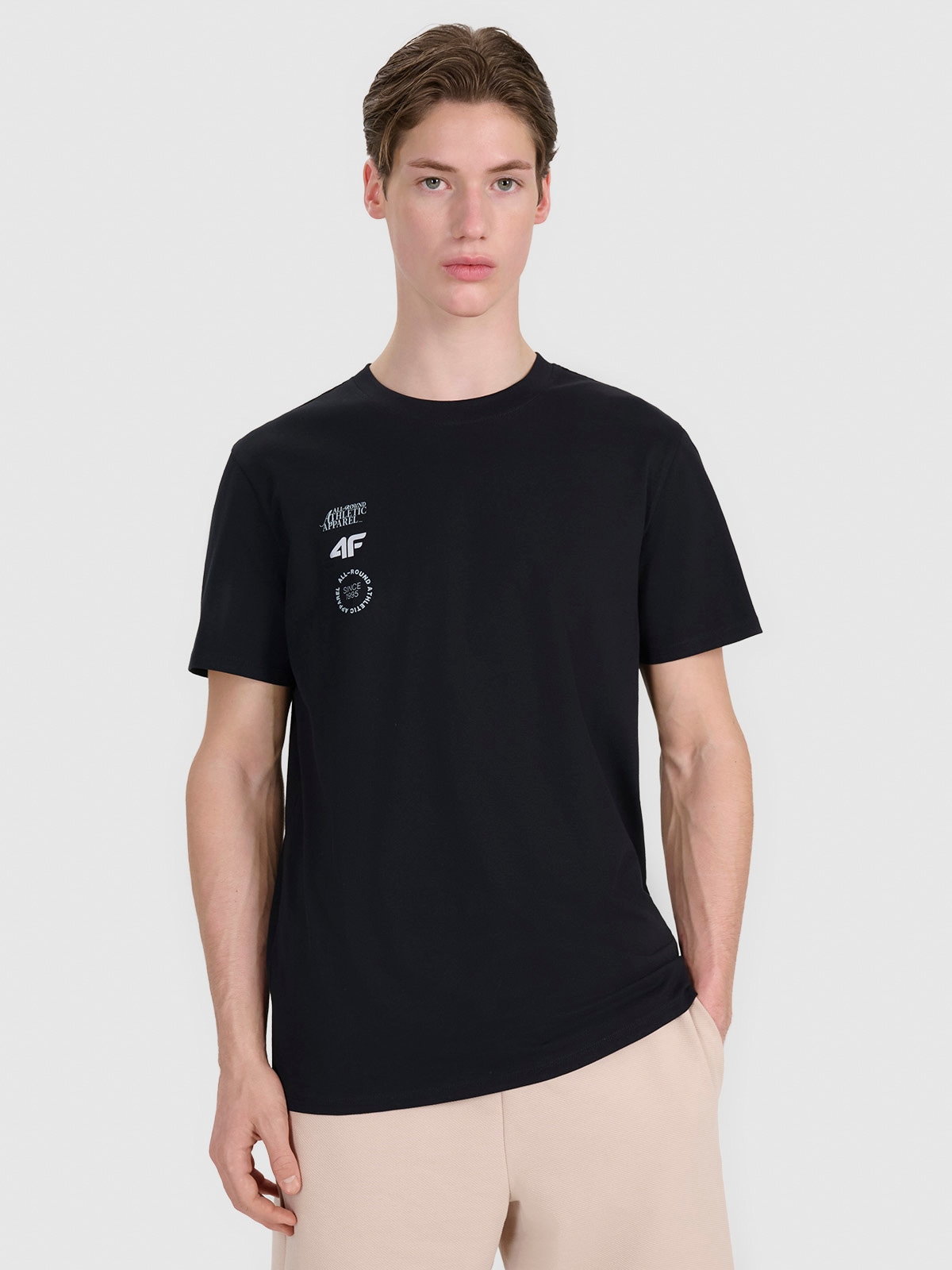 4F T-shirt regular z nadrukiem męski - czarny XXL