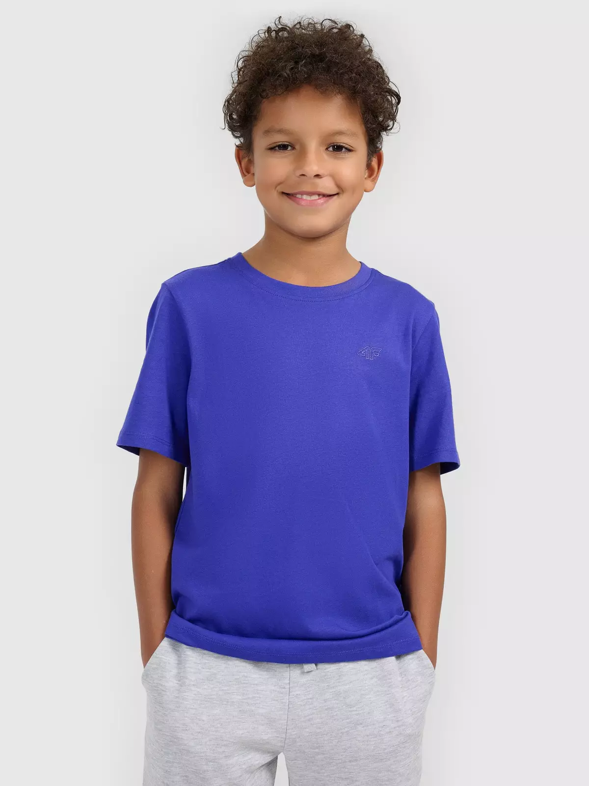 4F T-shirt regular gładki chłopięcy - niebieski 140 (9-10 lat)