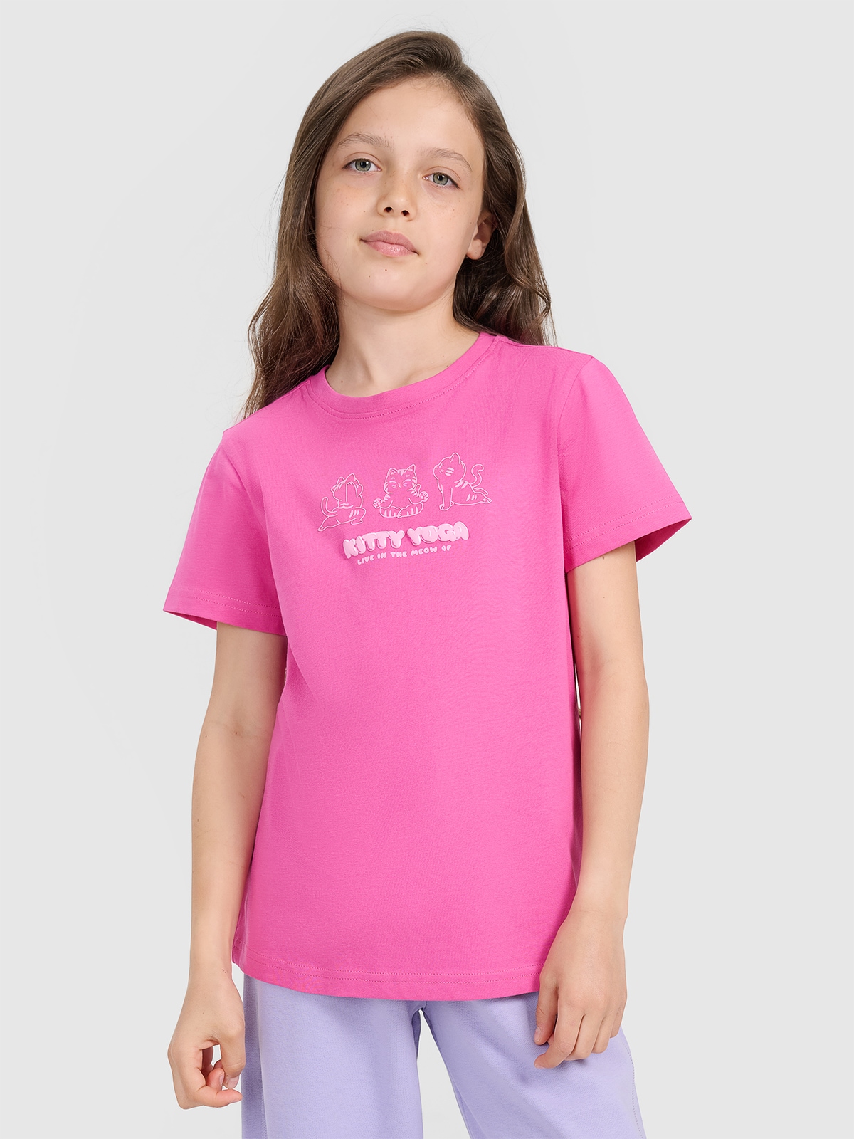 4F T-shirt regular z nadrukiem dziewczęcy - różowy 164 (13-14 lat)