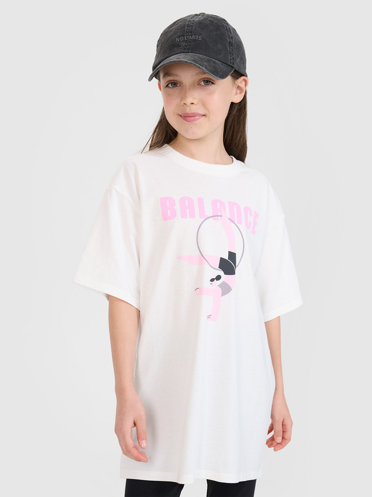 4F T-shirt oversize z nadrukiem dziewczęcy - biały 164 (13-14 lat)