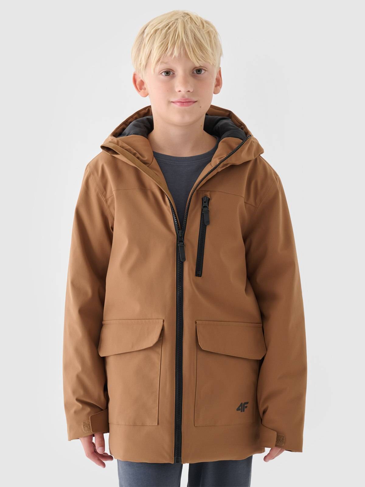 4F Kurtka przejściowa membrana 5000 chłopięca - brązowa 140 (9-10 lat)