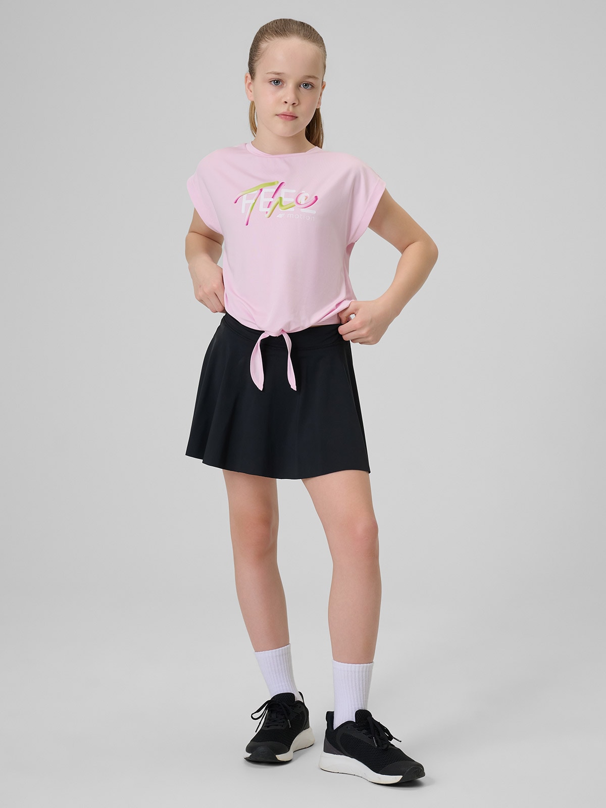 4F Spódniczka sportowa szybkoschnąca dziewczęca - czarna 134/140 (8-10 lat)