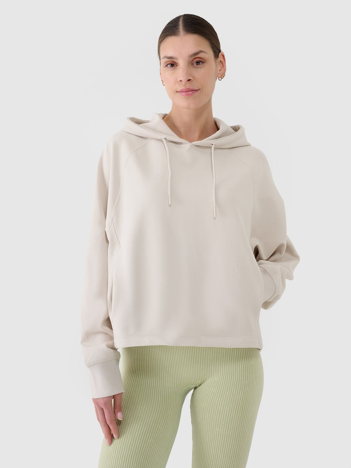 4F Bluza dresowa nierozpinana z kapturem damska - beżowa XL