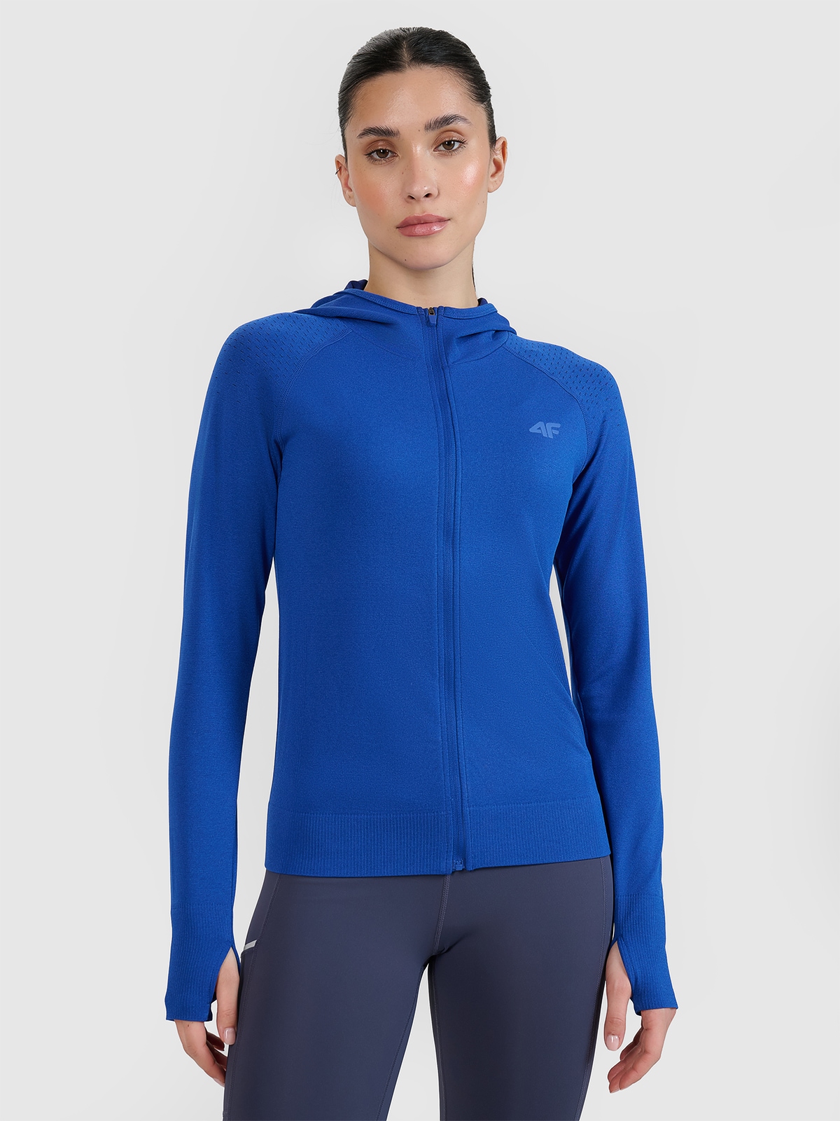 4F Bluza do biegania w terenie rozpinana z kapturem damska - niebieska M/L