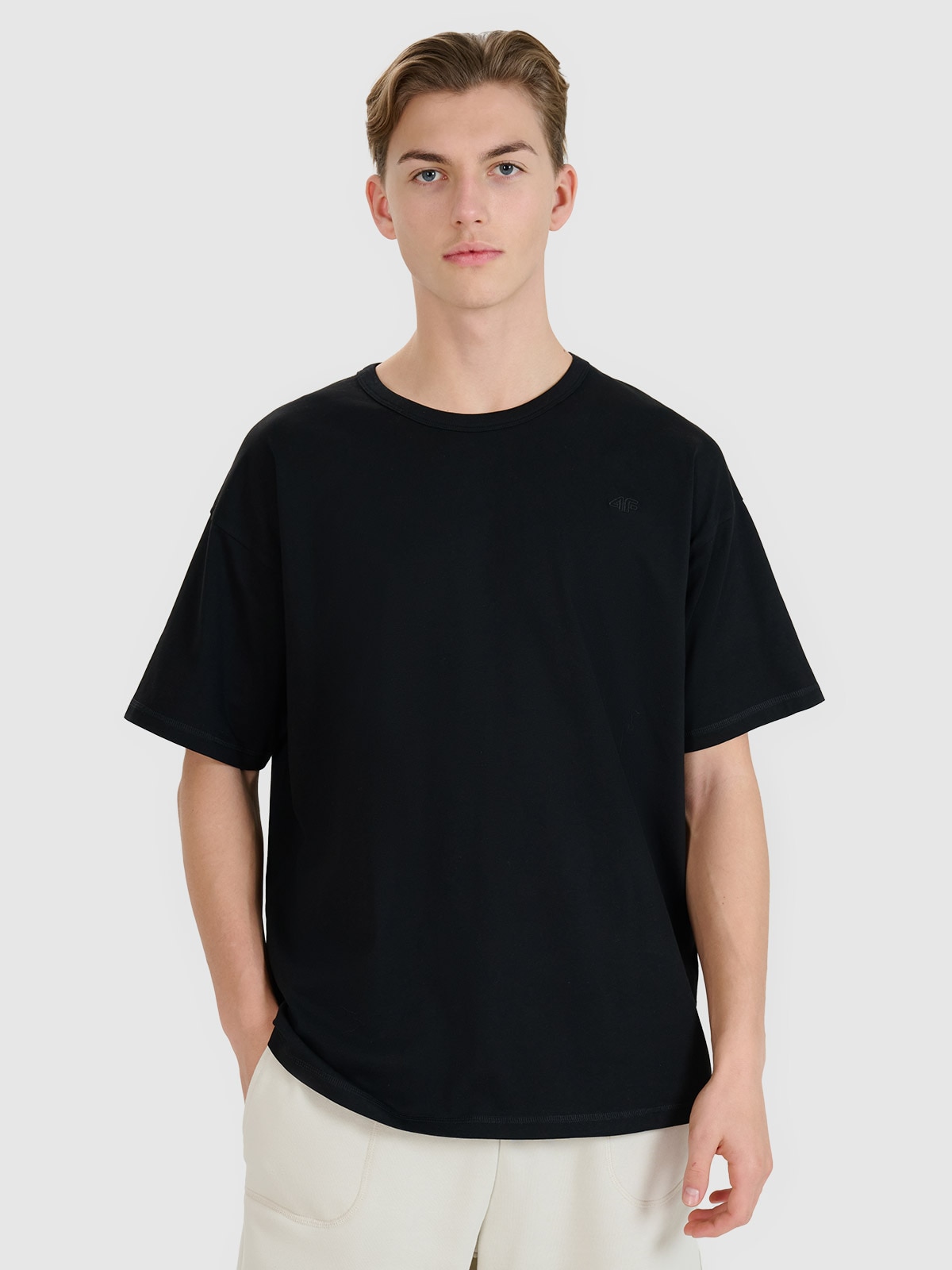 4F T-shirt oversize gładki uniseks - czarny XL