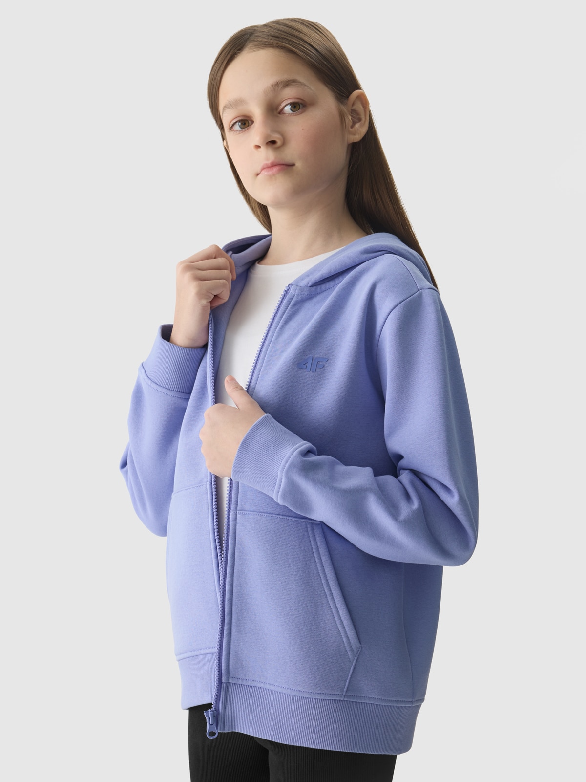 4F Bluza dresowa rozpinana z kapturem dziewczęca - fioletowa 122 (6-7 lat)