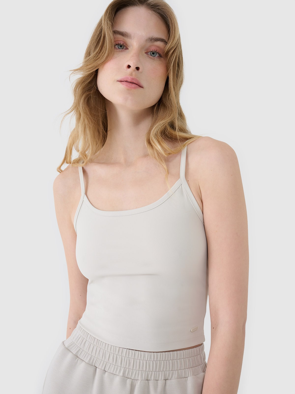 4F Crop-top slim damski - beżowy L