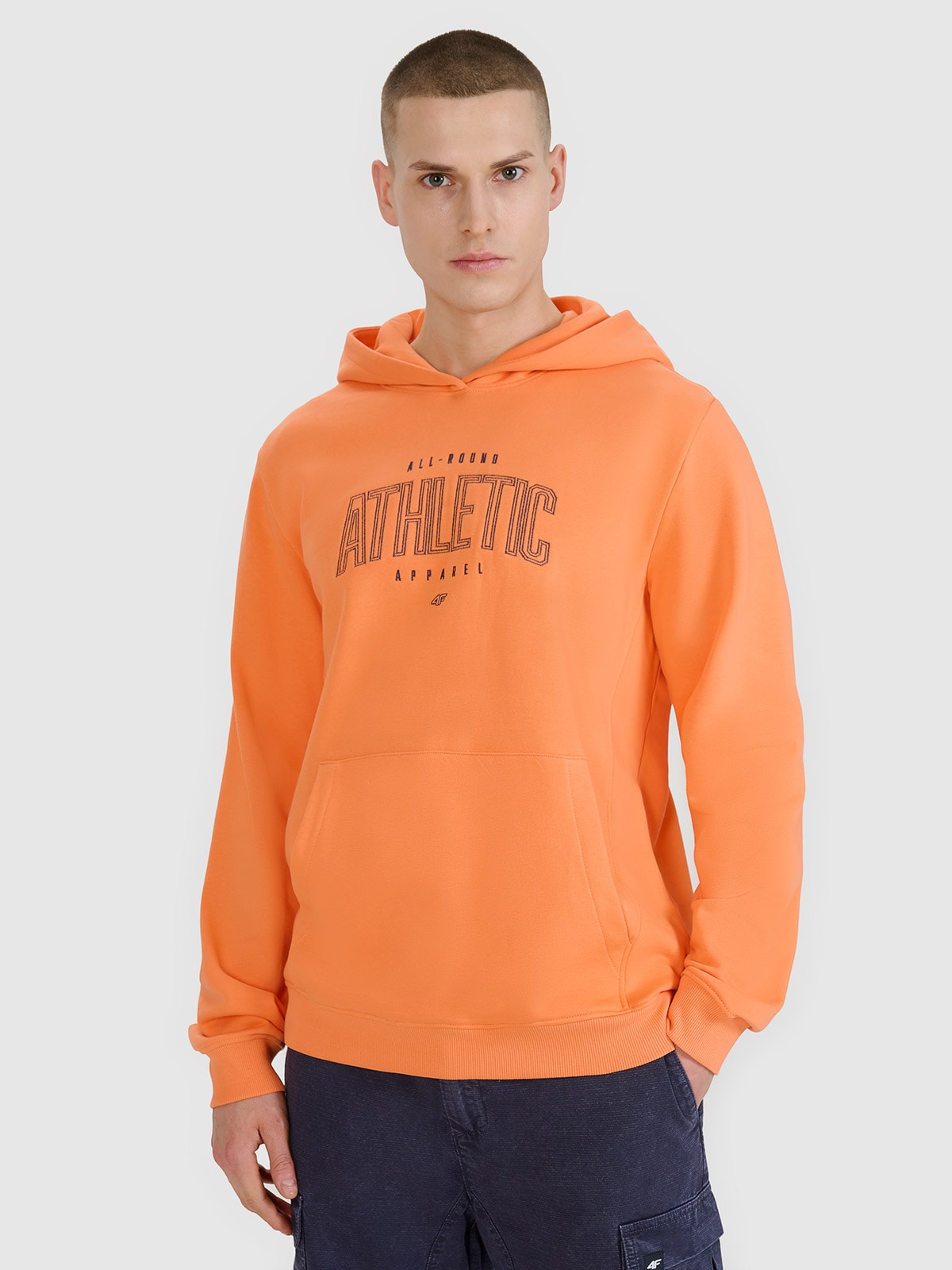 4F Bluza dresowa nierozpinana z kapturem męska - pomarańczowa XL
