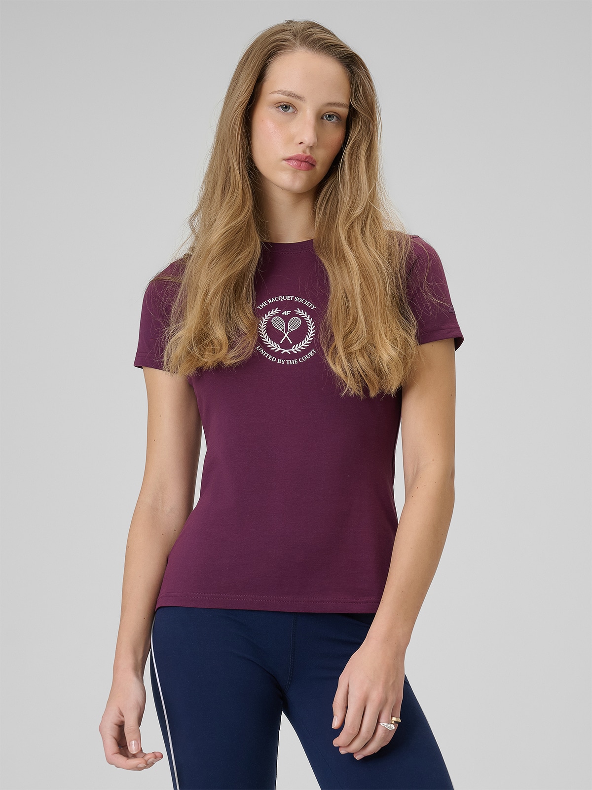 4F T-shirt slim z nadrukiem damski - czerwony XL