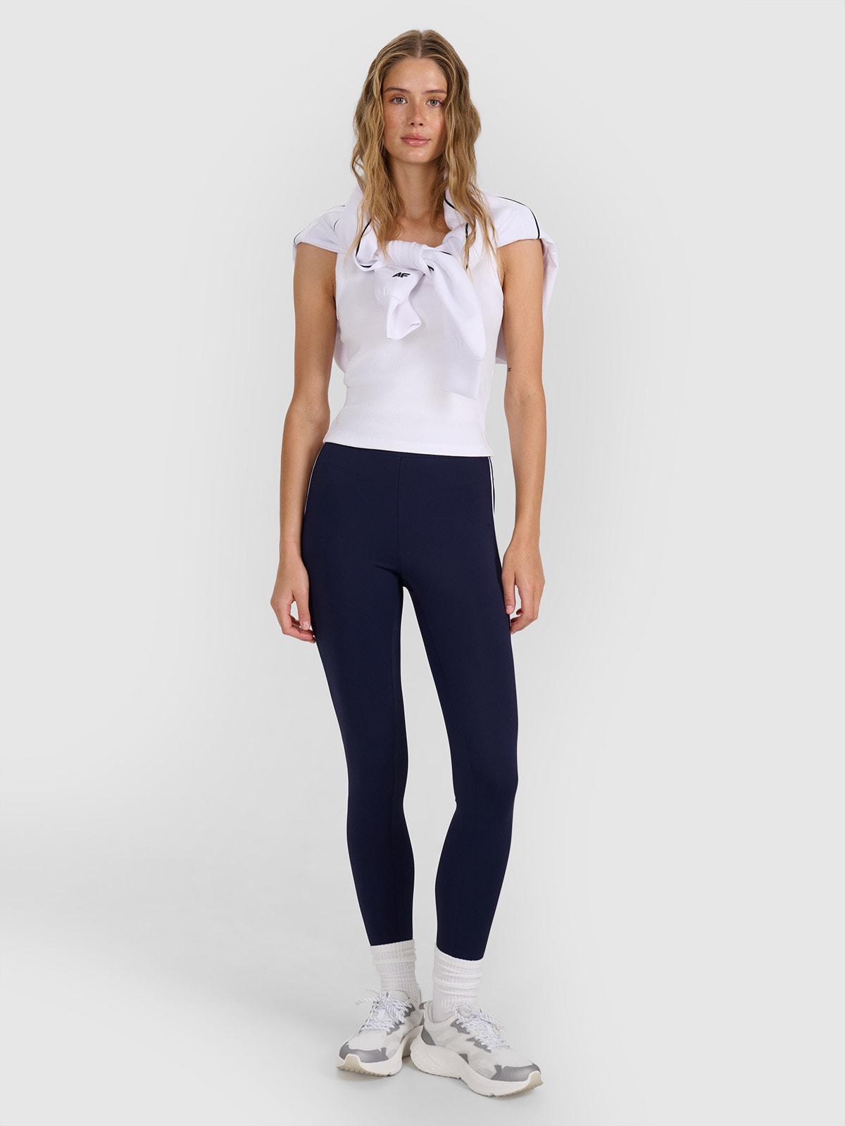 4F Legginsy dzianinowe damskie - granatowe S