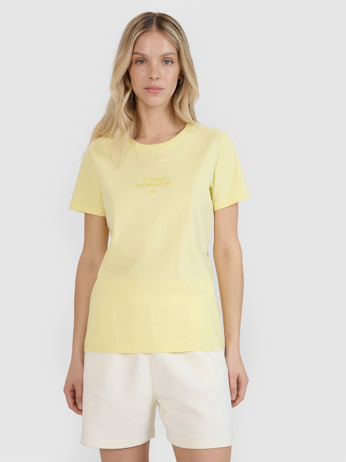 4F T-shirt regular z nadrukiem damski - żółty S