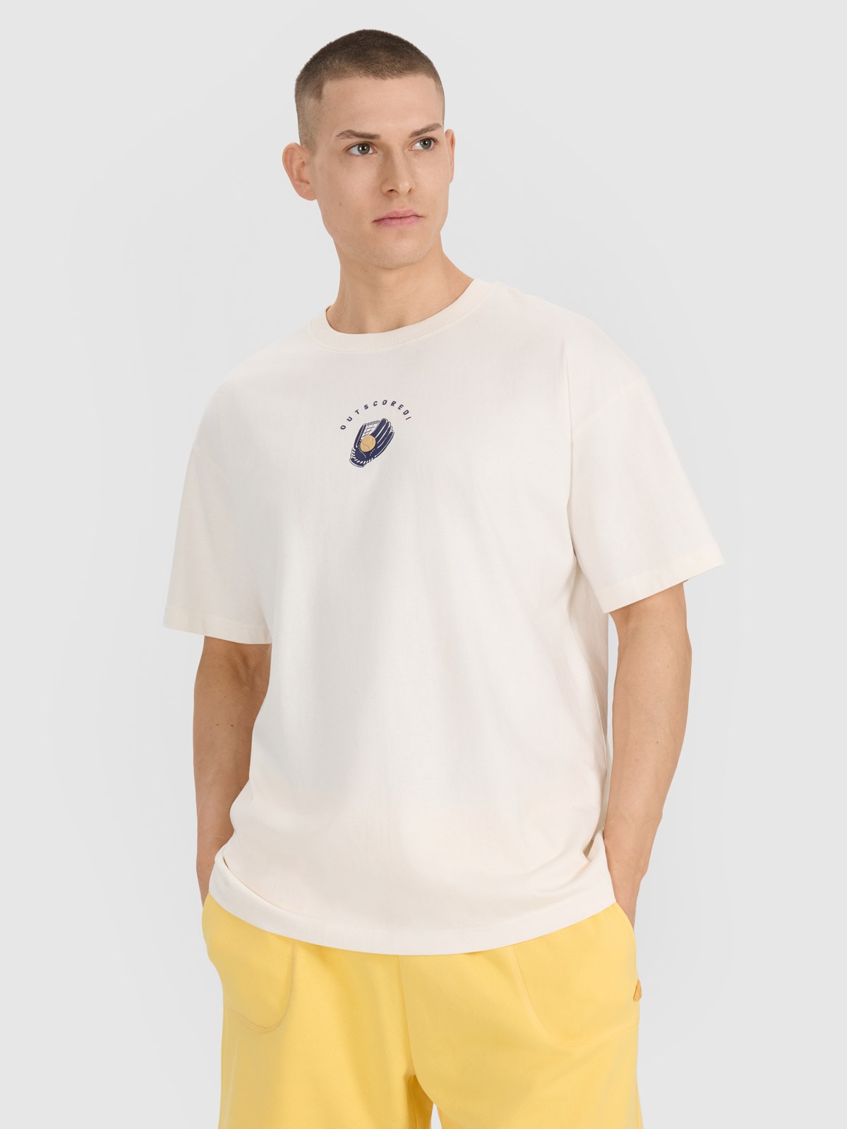 4F T-shirt oversize z nadrukiem męski - białe XXL