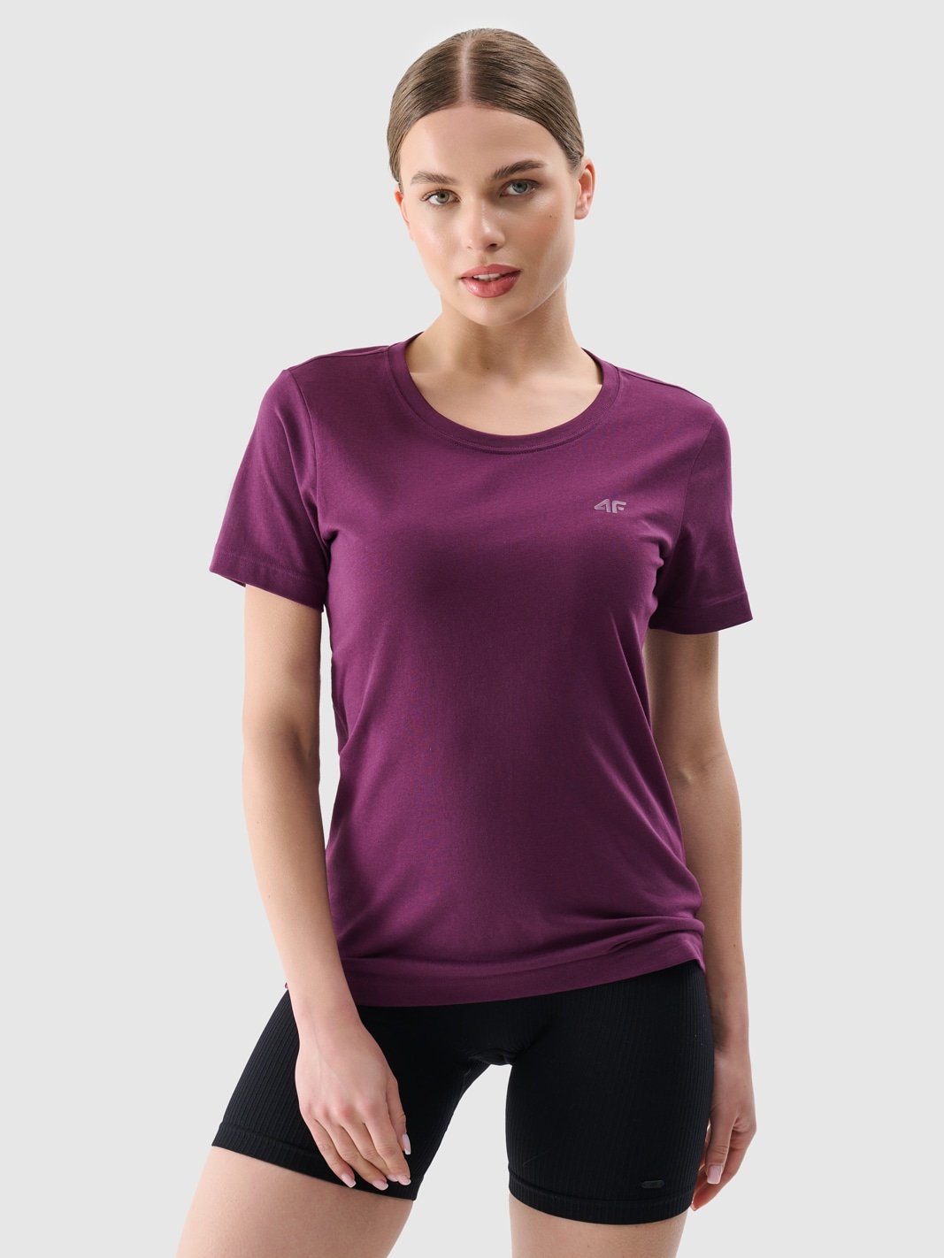 4F T-shirt regular gładki damski - fioletowy XXL