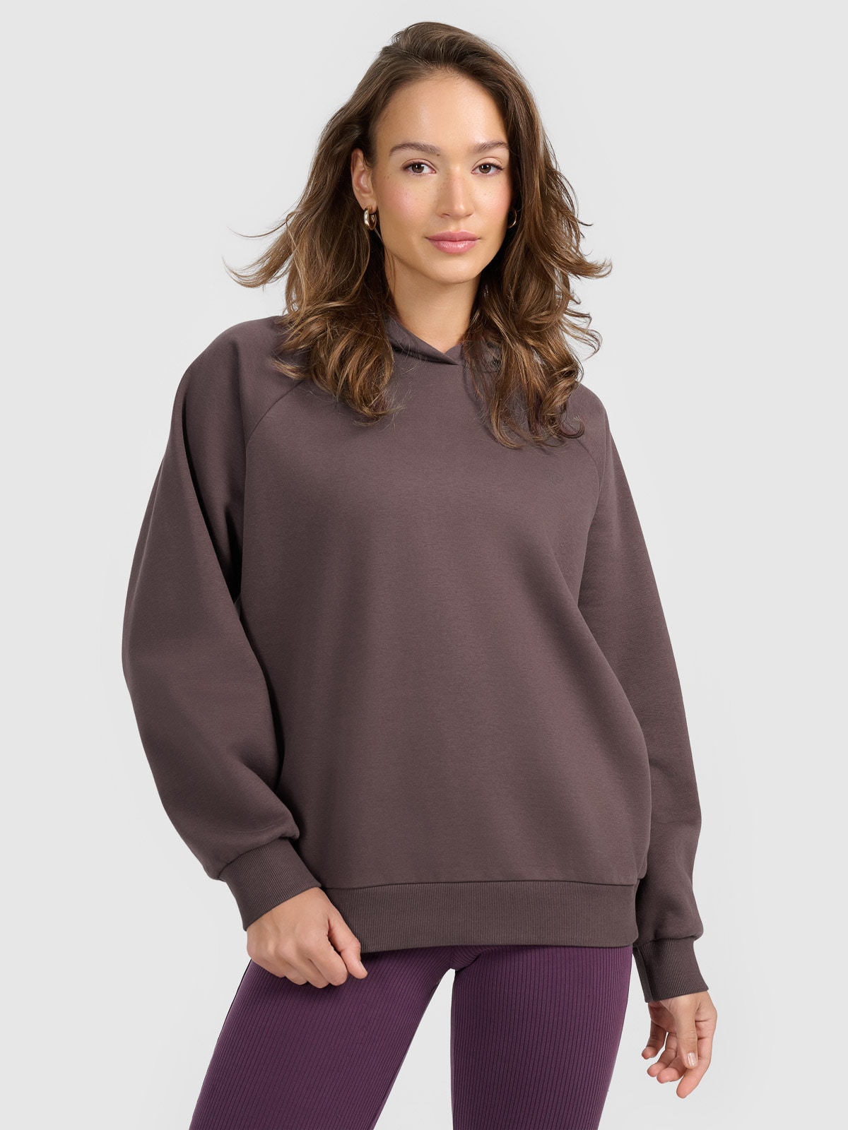 4F Bluza dresowa nierozpinana z kapturem damska - brązowa XL