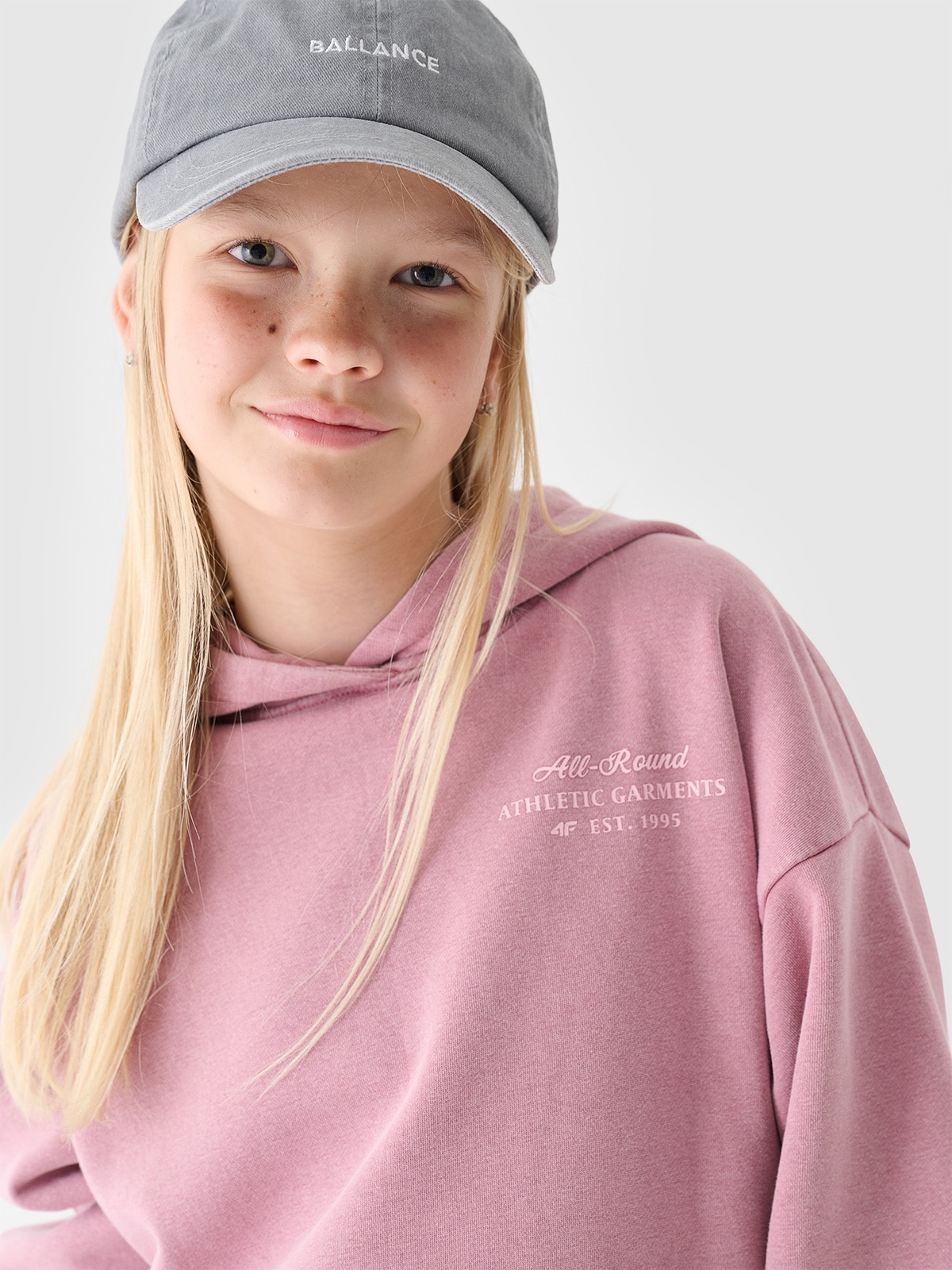 4F Bluza dresowa nierozpinana z kapturem dziewczęca - różowa 128 (7-8 lat)