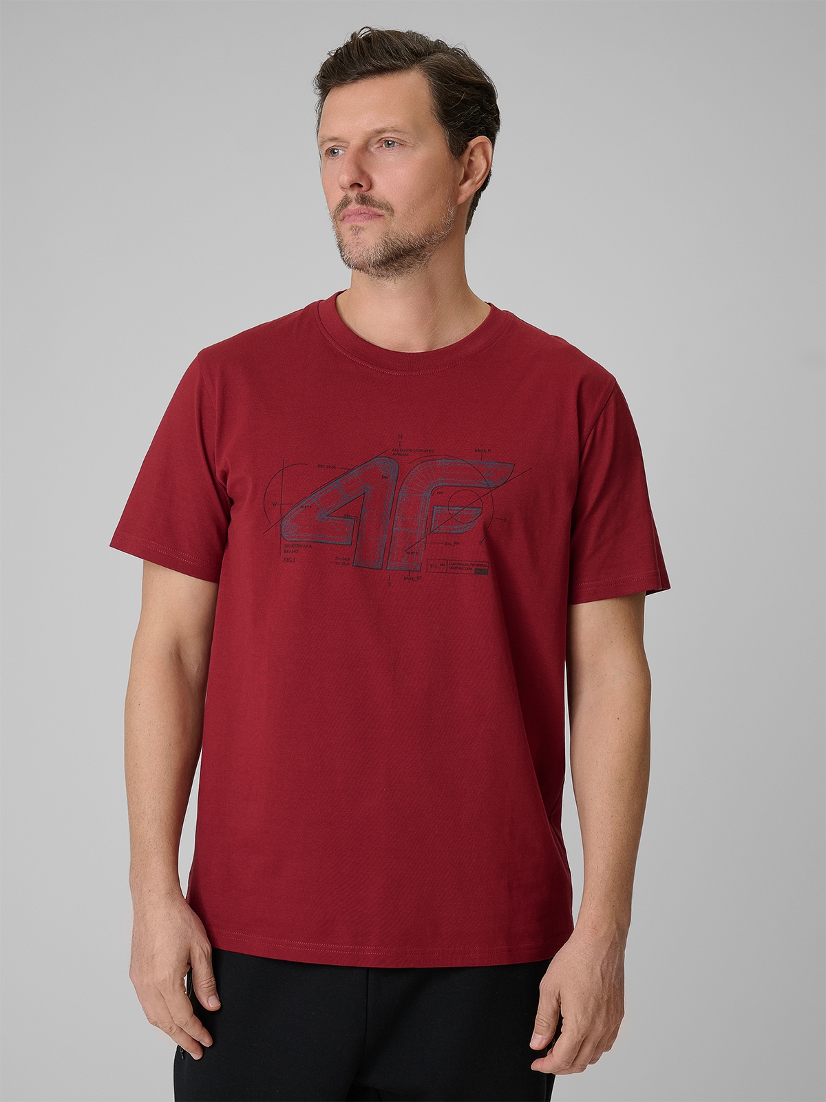 4F T-shirt regular z nadrukiem męski - czerwony S