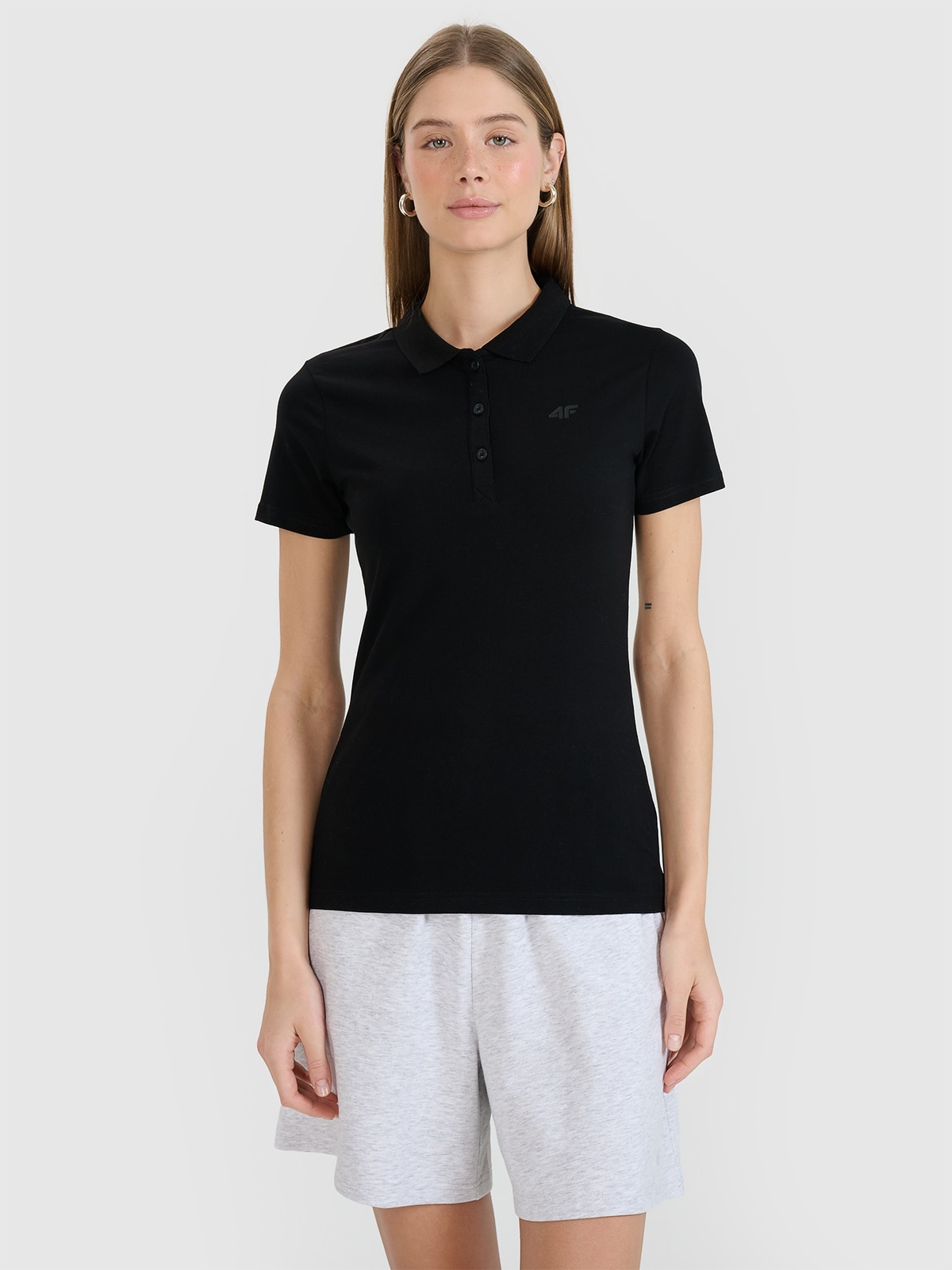 4F Koszulka polo slim damska - czarna S