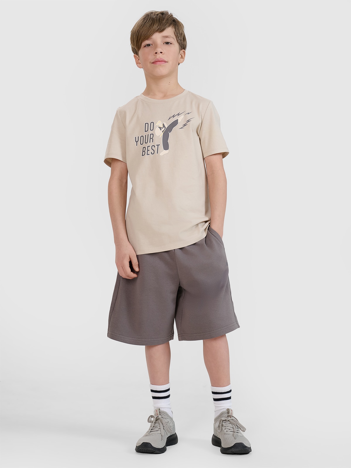 4F Spodenki dresowe chłopięce - szare 128 (7-8 lat)