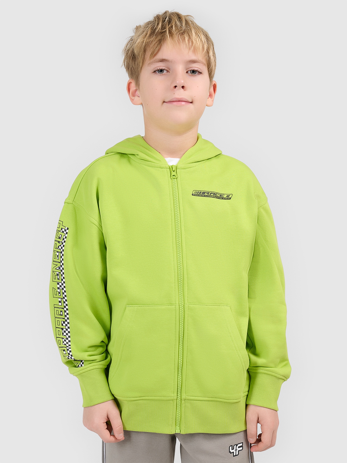 4F Bluza dresowa loose z kapturem chłopięca - zielona 134/140 (8-10 lat)