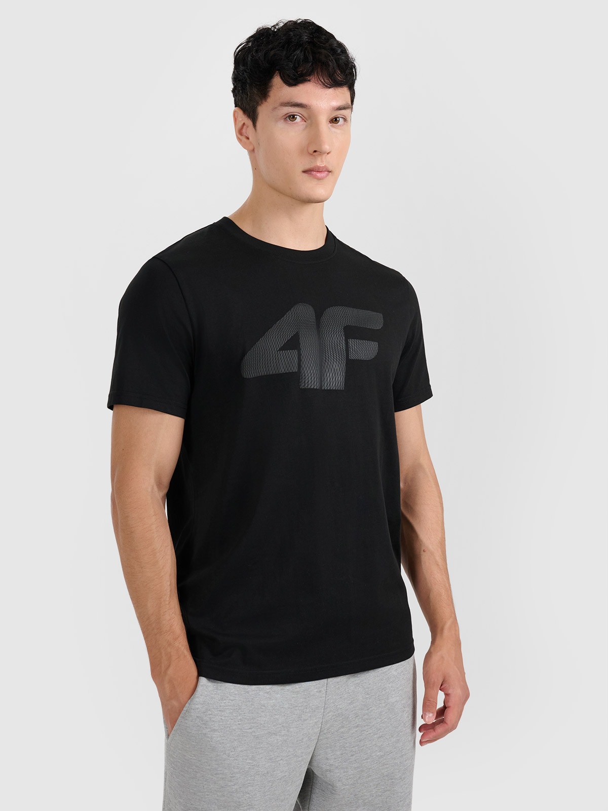 4F T-shirt regular z nadrukiem męski - czarny L