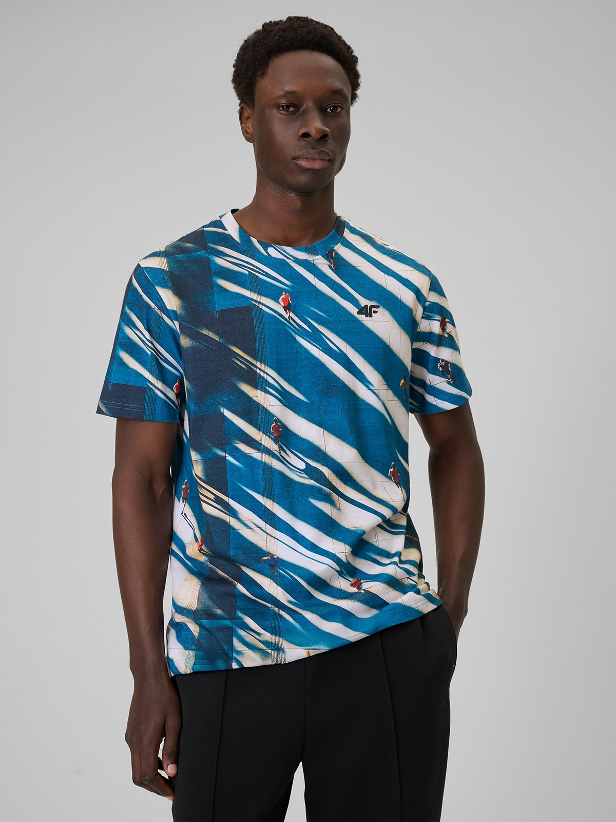 4F T-shirt regular z nadrukiem męski - multikolor M