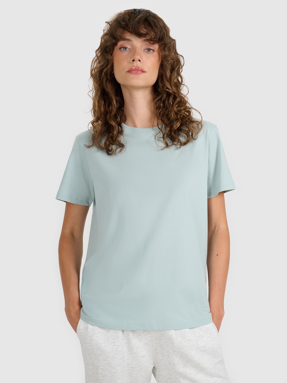 4F T-shirt regular gładki damski - turkusowy XS