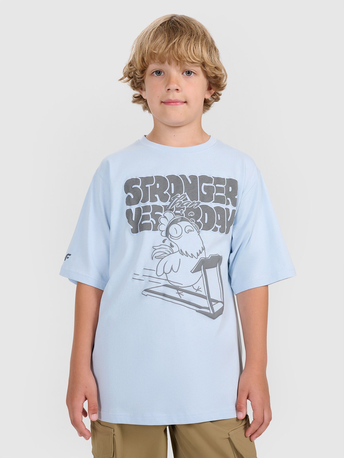 4F T-shirt oversize z nadrukiem chłopięcy - niebieski 164 (13-14 lat)